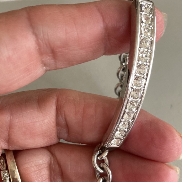 Crystal rhinestone bracelet with heart encrusted rhinestone hang charm. - Picture 5 of 5